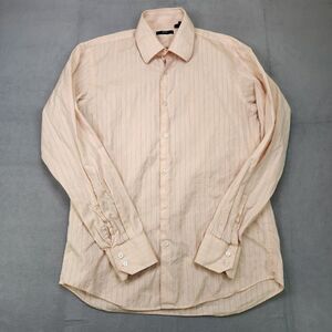 Hugo Boss Dress Shirt Men's 15.5 34/35‎ Orange Peach Striped Button Up Cotton